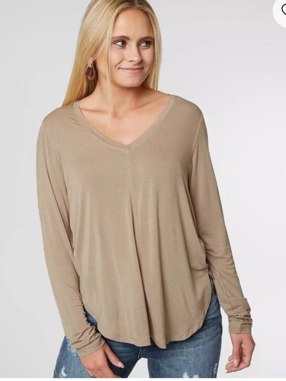 White Crow Raw Edge V-Neck Top (color: simply taupe)